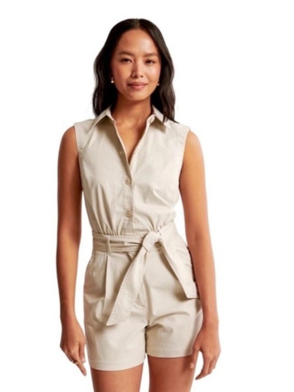 Abercrombie & Fitch Light Khaki Belted Utility Romper / Size M